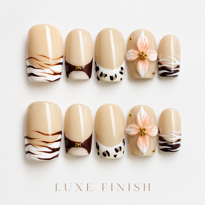 Medium Square Press On Nails - White pearl heart nails, 3d rh...