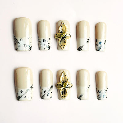 Medium Square Press On Nails - Pink 3d floral nails, 3d rhine...