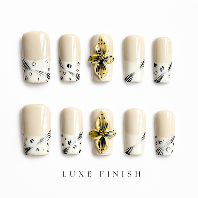 Medium Square Press On Nails - Pink 3d floral nails, 3d rhine...