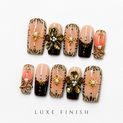 Medium Square Press On Nails - Purple french tip nails, 3d rh...