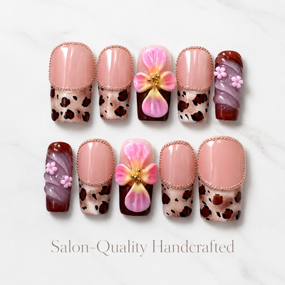 Medium Square Press On Nails - White pearl heart nails, 3d rh...