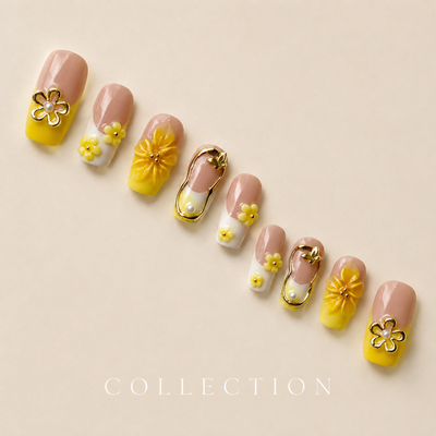 Medium Square Press On Nails - Orange bow design nails, 3d rh...