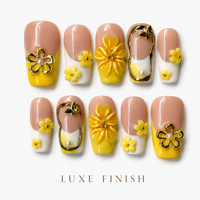 Medium Square Press On Nails - Rainbow marble pattern nails...