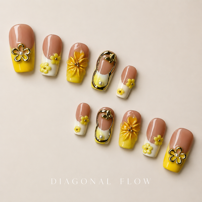 Medium Square Press On Nails - Rainbow marble pattern nails...