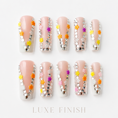 Medium Square Press On Nails - Nude glitter sparkle nails, 3d...