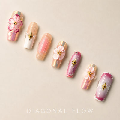 Medium Square Press On Nails - White pearl heart nails, 3d rh...
