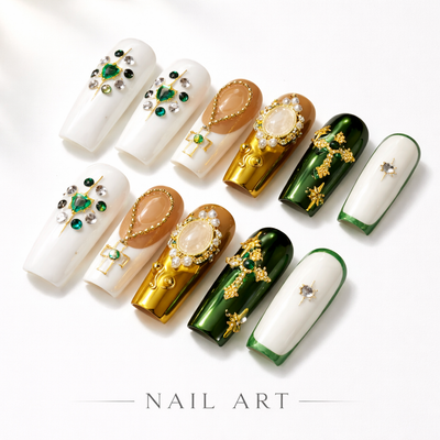 Medium Square Press On Nails - White butterfly charm nails, 3...