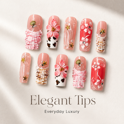Medium Square Press On Nails - Luxury 3d flower nail art...