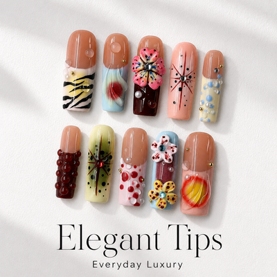 Medium Square Press On Nails - Cherry Charm French Tip 3D