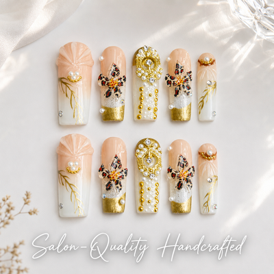 Medium Square Press On Nails - Luxury 3d floral embellishments...