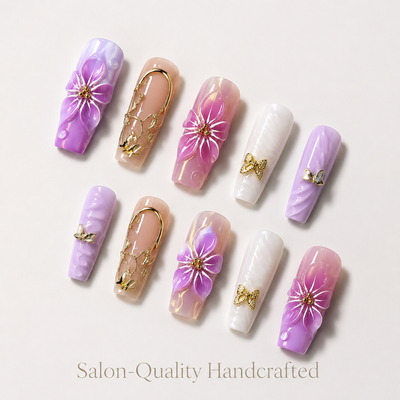 Medium Square Press On Nails - White pearl heart nails, 3d rh...