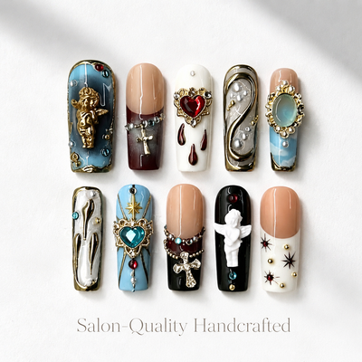 Medium Square Press On Nails - Long square 10 pieces, handcrafted luxury