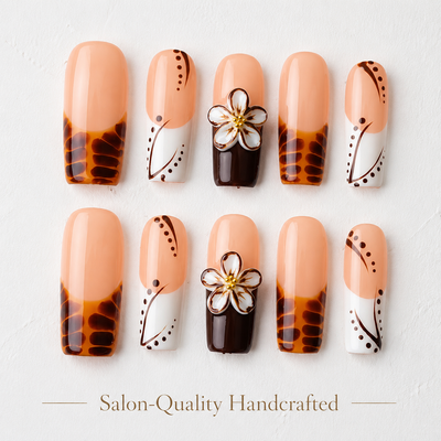 Medium Square Press On Nails - False nails with 3d flower decoratio...