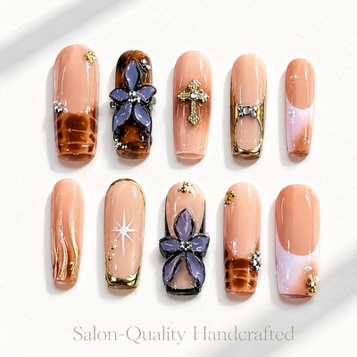 Medium Square Press On Nails - Long square 10 pieces, handcrafted luxury