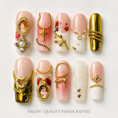 Medium Square Press On Nails - Medium square 10 pieces, handcrafted luxury