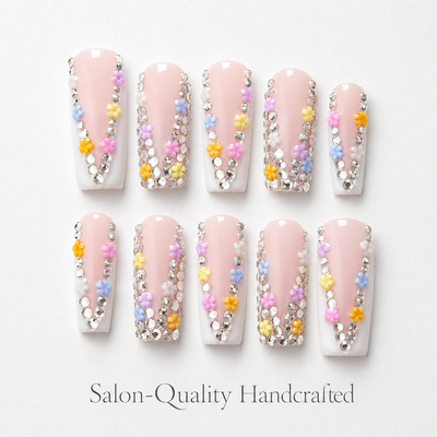 Medium Square Press On Nails - Nude glitter sparkle nails, 3d...