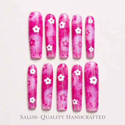 Medium Square Press On Nails - Purple french tip nails, 3d rh...