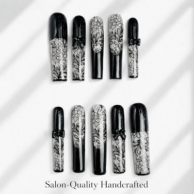 Medium Square Press On Nails - Orange rhinestone flower nails...