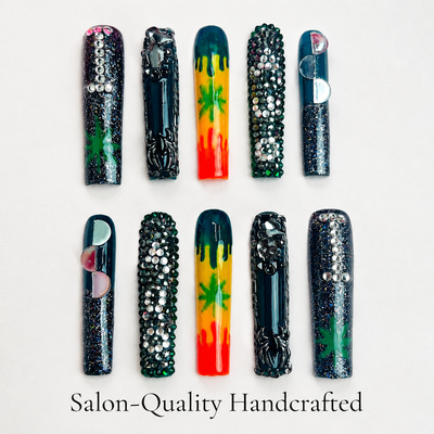 Medium Square Press On Nails - Pink glitter sparkle nails, 3d...