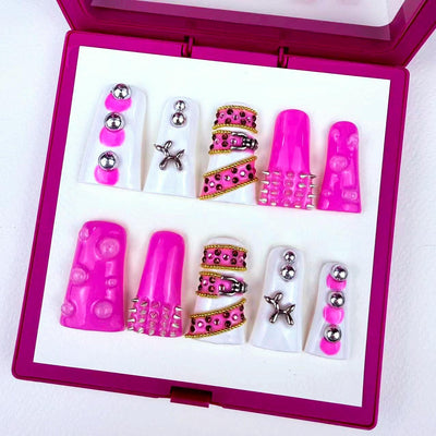 Duck Press On Nails - Purple french tip design, 3d crystal flower gems