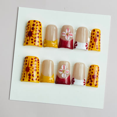 Duck Press On Nails - Nude crystal design, rhinestone cuticle decor